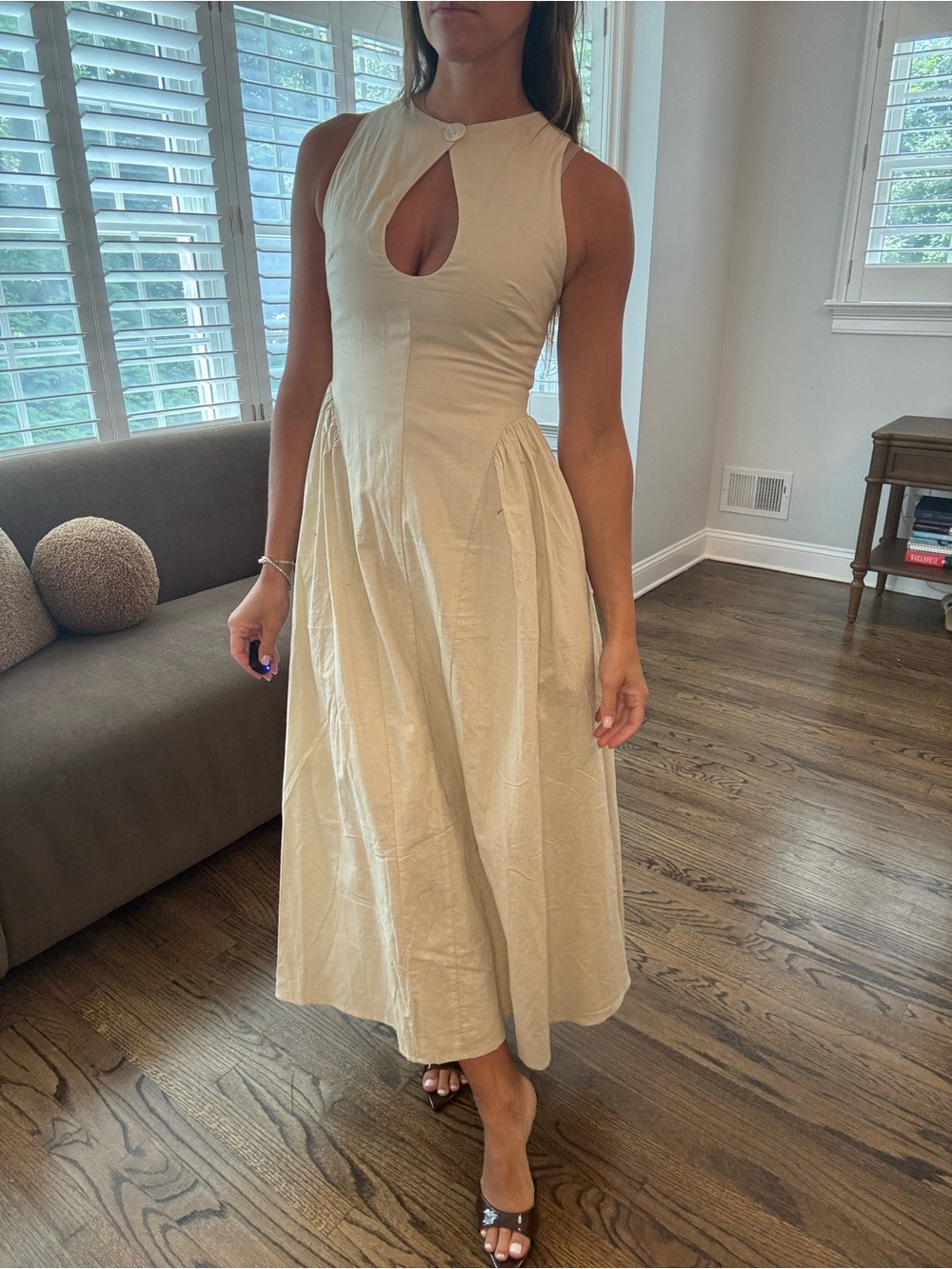 Commense Cream Midi Dress with Keyhole Detail